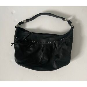 Fossil Black Leather Studded Hobo Shoulder Bag Vintage
